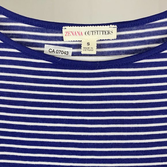Zenana Outfitters Women's Blue and White Striped Top T-shirt with Pointe… - Picture 2 of 7